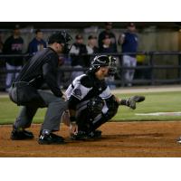 Carolina Mudcats Catcher Max McDowell behind the plate
