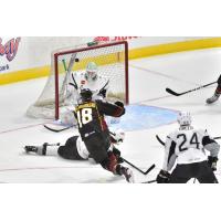 Ryan Kujawinski of the Cleveland Monsters scores against the San Antonio Rampage