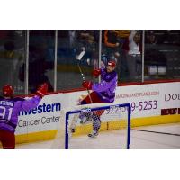 Allen Americans Forward Braylon Shmyr celebrates his goal