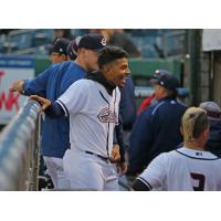 Adrian Sanchez celebrates his walk-off single with Syracuse Chiefs teammates