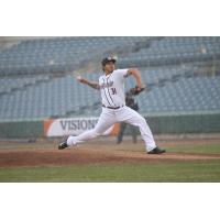 Syracuse Chiefs Pitcher Cesar Vargas throws in the snow