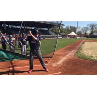 Fan batting practice at Evansville Otters Fan Fest