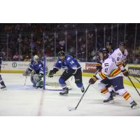 Brady Brassart and Joey Ratelle of the Idaho Steelheads vs. the Colorado Eagles