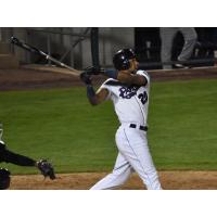 Julio Borbon of the Somerset Patriots takes a mighty swing