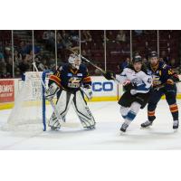 Connor Chatham of the Idaho Steelheads in front of the Colorado Eagles net