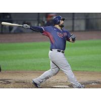 Kyle Roller of the Somerset Patriots with a mighty swing