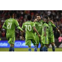Seattle Sounders FC forward Will Bruin celebrates his goal vs. Toronto FC