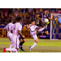 Las Vegas Lights FC defender Miguel Garduno goes airborne