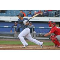 Adrian Sanchez of the Syracuse Chiefs strokes a hit