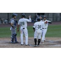 Long Island Ducks celebrate a Dan Lyons home run