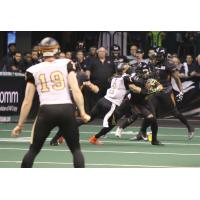 Arkeith Brown of the Arizona Rattlers tries to fight through the Iowa Barnstormers