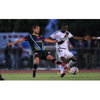 Las Vegas Lights FC's Daigo Kobayashi battles for possession during the club's 7-2 defeat on the road at LA Galaxy II