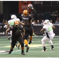 Shadrach Thornton of the Arizona Rattlers leaps high for a catch against the Nebraska Danger