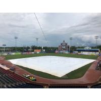 Tarp on the field at Whitaker Bank Ballpark, home of the Lexington Legends