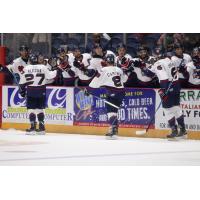 Macon Mayhem exchange high fives during the 2017-18 season