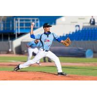 Victoria HarbourCats pitcher Adriel Queseda Pena delivers the first pitch