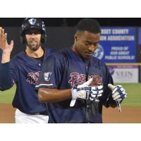 Justin Trapp and the Somerset Patriots celebrate a 12-inning win