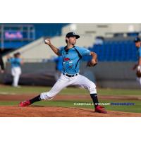 Victoria HarbourCats pitcher Tyler Hilton delivers