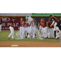 Hickory Crawdads celebrate a victory