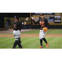 Long Island Ducks catcher Ramon Cabrera and pitcher Jair Jurrjens