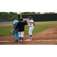 Rockford Rivets third baseman Cade Bunnell at first