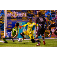Las Vegas Lights FC goalkeeper Angel Alvarez makes a close-range save