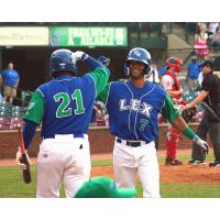 Dennicher Carrasco (21) and MJ Melendez of the Lexington Legends