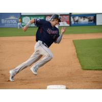 Mike Fransoso of the Somerset Patriots prepares to round third