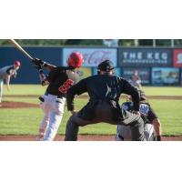 Vancouver Canadians SS Otto Lopez smacks a triple in the bottom of the 1st inning on Tuesday evening