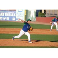Andres Sotillet pitching for the Lexington Legends