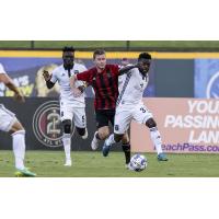 Bethlehem Steel FC midfielder Chris Nanco races for the ball against Atlanta United 2