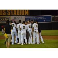 Sussex County Miners huddle after walk-off win