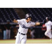 Diego Castillo of the Tampa Tarpons celebrates his game-winning hit