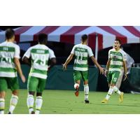 Leo Fernandes (11) congratulates Sebastian Guenzatti in the Tampa Bay Rowdies victory