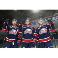 Saginaw Spirit captain Damien Giroux flanked by alternate captains Brady Gilmour and D.J. Busdeker