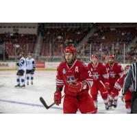 Spencer Asuchak of the Allen Americans after scoring a goal