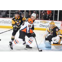 Lehigh Valley Phantoms forward Nic Aube-Kubel in front of the Wilkes-Barre/Scranton net
