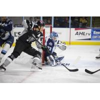 Jordan Nolan of the San Antonio Rampage drives the net vs. the Milwaukee Admirals