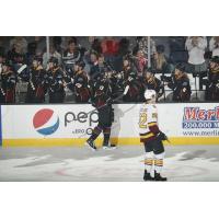 LW Eric Robinson and the Cleveland Monsters bench