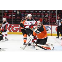 Lehigh Valley Phantoms goaltender Carter Hart stops the Binghamton Devils