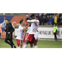 New York Red Bulls II celebrate their playoff upset of FC Cincinnati