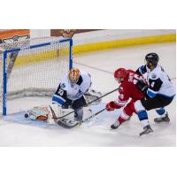 Allen Americans forward Braylon Shmyr scores against the Wichita Thunder