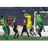 Ottawa Fury FC goalkeeper Maxime Crepeau makes a save against the Tampa Bay Rowdies