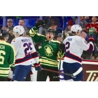 Milos Roman of the Vancouver Giants celebrates another goal vs. the Regina Pats
