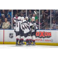 Vancovuer Giants celebrate a goal vs. the Seattle Thunderbirds