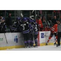 Tri-City Storm celebrate a goal against the Omaha Lancers