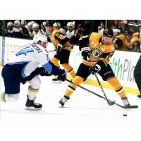 Wheeling Nailers forward Cedric Lacroix (right) vs. the Toledo Walleye