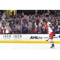 Cleveland Monsters RW Kole Sherwood celebrates with the crowd