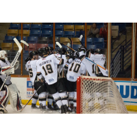 Fayetteville Marksmen celebrate Nolan Sheeran's winning goal vs. the Peoria Rivermen