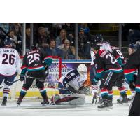Kelowna Rockets encircle the Tri-City Americans' goal